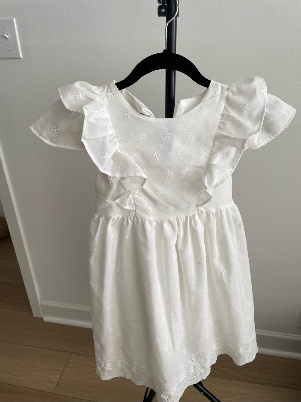 White Ruffle Sleeve Kids Dress